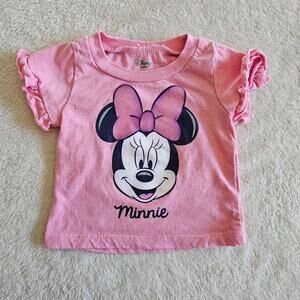 Disney Baby VGUC 3-6m Minnie Mouse Ruffle Tee Shirt Pink VGUC